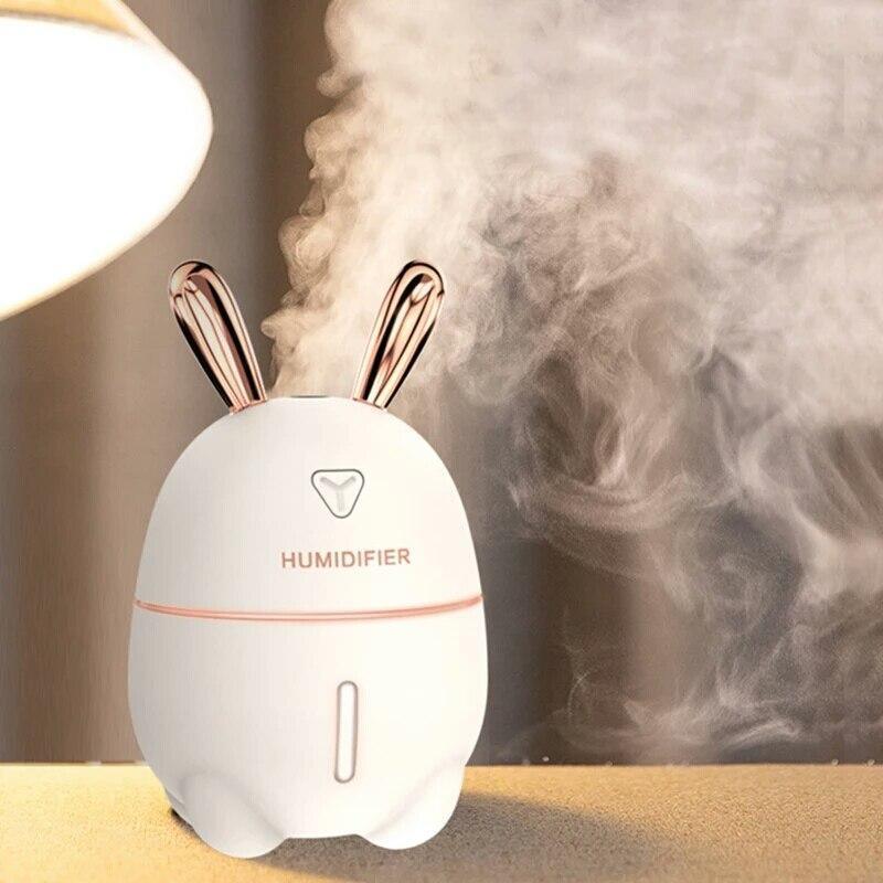 300ML Mini Air Humidifier Cute Rabbit USB Aroma Essential Oil Diffuser Colorful Night Light Car Office  Mist Maker