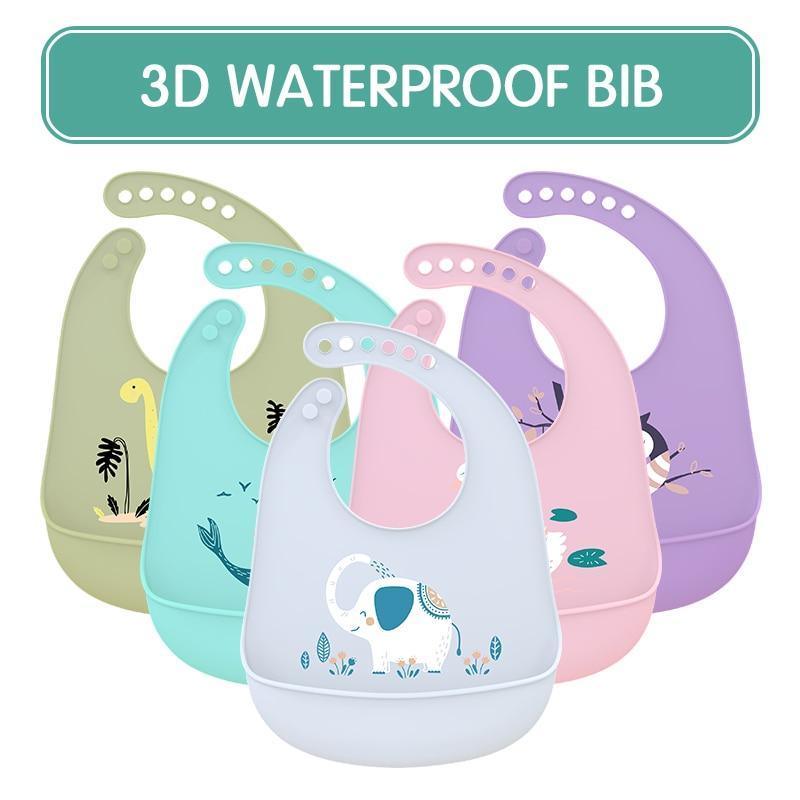 Trend NEW Baby Adjustable Picture Waterproof Saliva Dripping Soft Silicone Bibs For Girls and Boys Kids