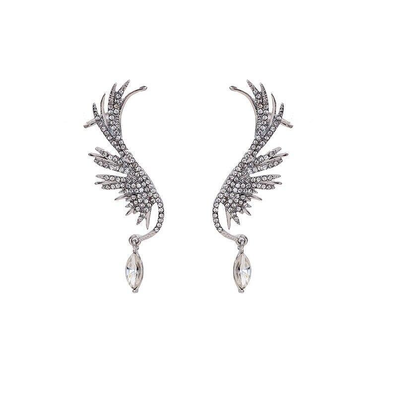 Luxury Elegant Crytal Angel wings Rhinestone Hanging Dangle Exaggerated Fashion Stud Earrings With Elegant Anti-allergy Design For Ladies and Women In New Trend Popular Style