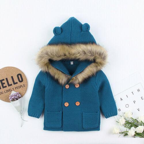 Modern Luxury Winter Warm Newborn Baby Boy Girl Knit Hooded Coat Fur Collar Jacket Clothes FOr Boys and Girls