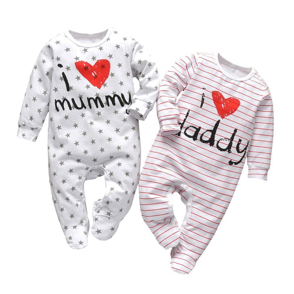 Newborn Baby Rompers Pajama Cotton Cute Letter I Love Daddy and Mummy Long Sleeve rompers Clothes For Baby Kids