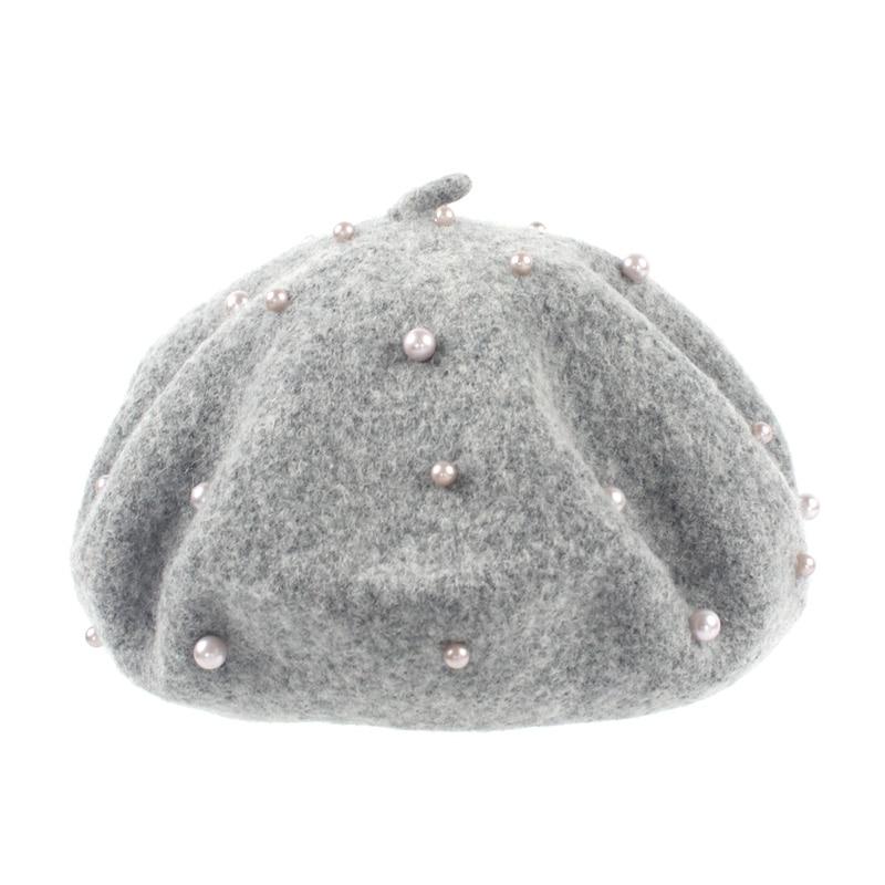 Modern Art Wool Baby Hat with Pearls Cat Candy Color Retro Baby Girl Cap Kids Beret Hats for Girls