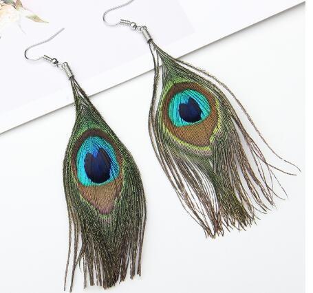 Handmade Modern Elegant Golden Silver Color Ethnic Acrylic Luxury Rainbow Beads Feather Drop Earrings for Women Boho Jewlery