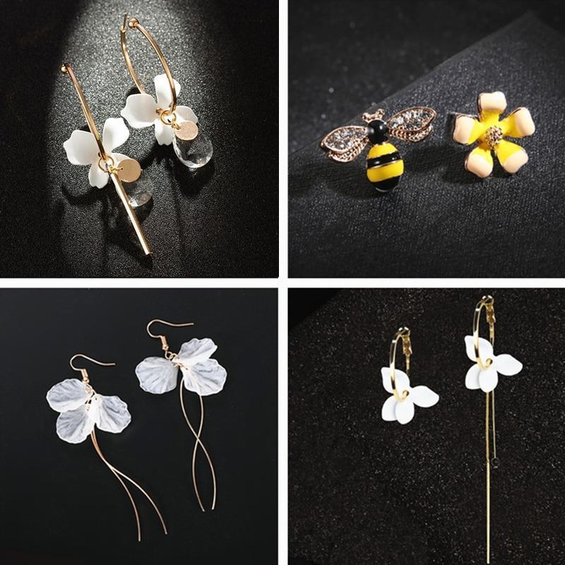 Luxury Modern Trend New Korean Retro Asymmetric Butterfly Imitation Pearl Earrings Fashion Round Flower For Women and Girls