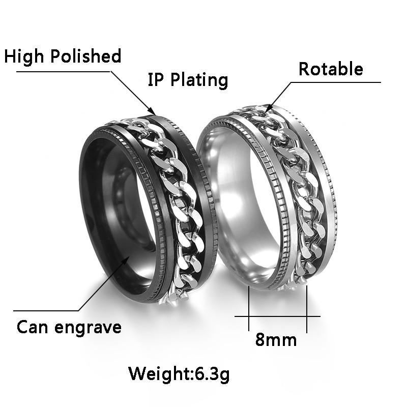 Luxury Chain Cool Stainless Steel Rotatable Men Ring High Quality Spinner Chain Punk Men Jewelry Style for Party Gift