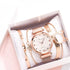 Fashion Set Women Watches Luxury Magnet Buckle Flower Rhinestone Watch Ladies Quartz Wrist Watch  WIth Bracelet In Set For Women and Girls