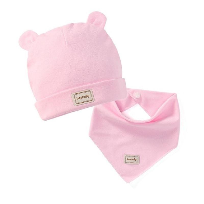 Elastic headscarf double layer cotton baby caps hats with baby bibs set for newborn infant Candy Color