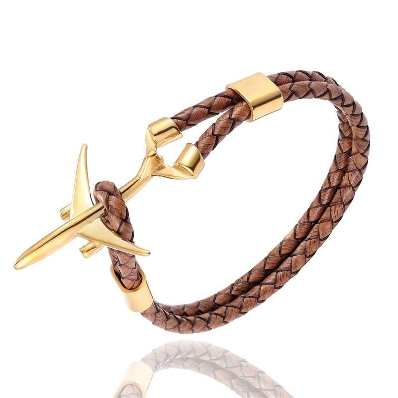 Modern Stainless Steel Airplane Anchor Luxury Bracelets For Men And Women Genuine Multi-Layer Leather Elegant Bracelet Freestyle Home Jewelry