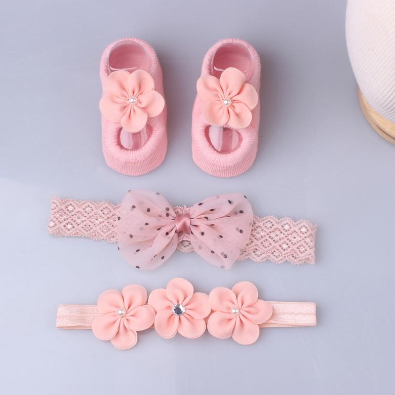 Flower Baby Girl Headband Socks Set Shoes With  Crown Bows Newborn Headbands For Girls Turban Baby Hair Accessories