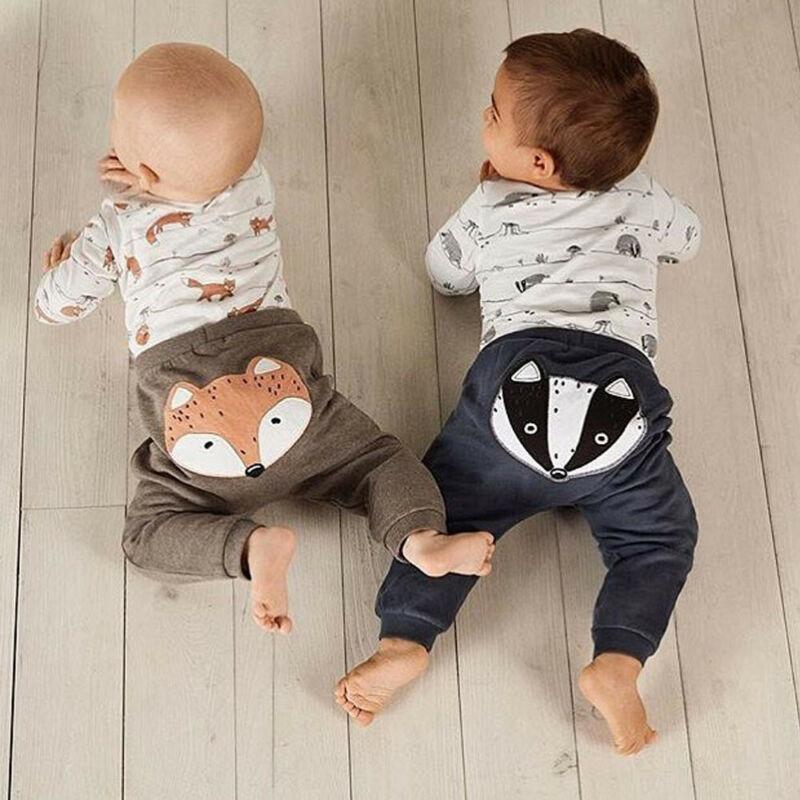 Luxury Modern Trend Style Newborn Baby Boy Girl Fox print Tops Romper Long Pants Autumn Outfits Clothes For Girls And Boys