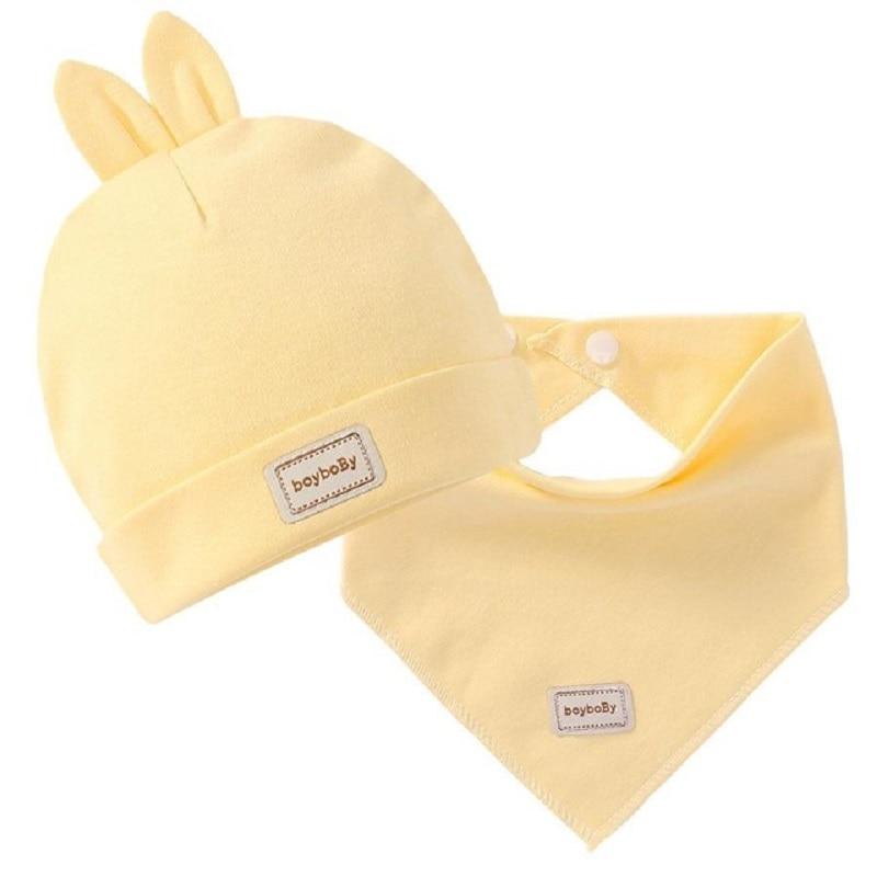 Elastic headscarf double layer cotton baby caps hats with baby bibs set for newborn infant Candy Color