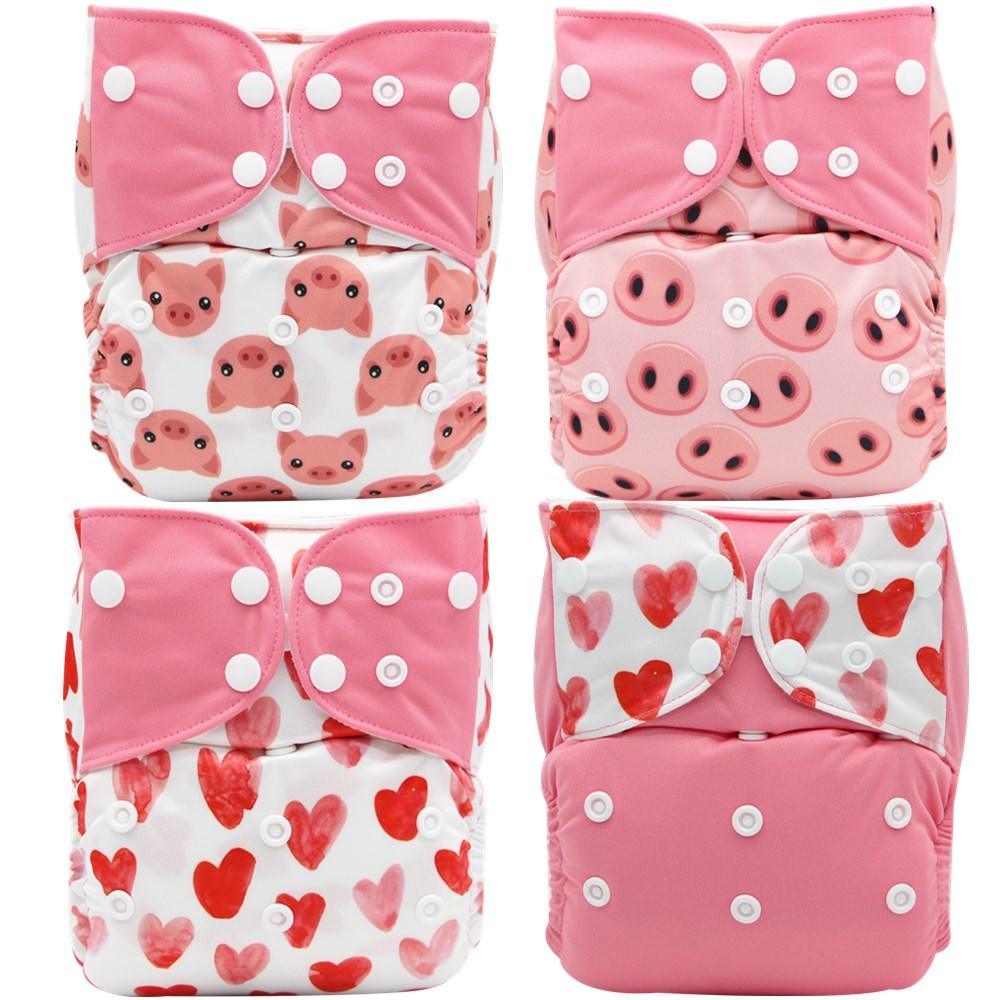 4PCS Set Diaper Cover Washable Diaper Eco-friendly Ecological Adjustable Baby Nappy Reusable Cloth Diapers In Printed Design For Baby and Kids