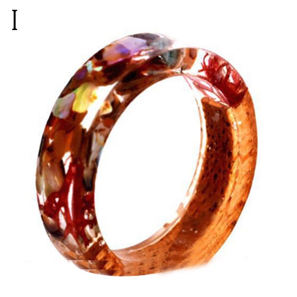 Handmade Luxury Natural Rings For Women and Men With Clear Wood Resin Ring Dried Flower Plant Decoration With Gold Paper Inside