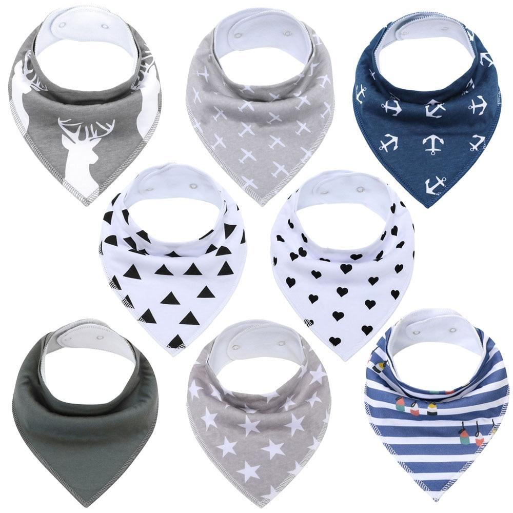 8PCS/SET Comfortable Colorful 100% Organic Cotton Adjustable Snaps Bandana Saliva Bibs For Baby Boys & Girls Kids