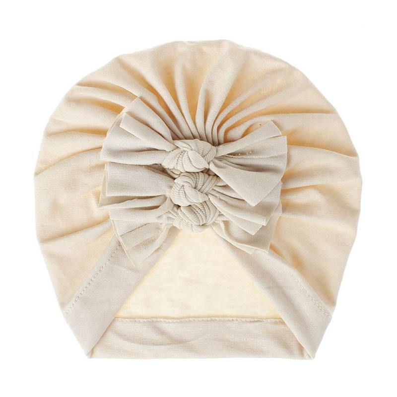 Handamde Elegant Baby Hats for Girls Big Bow Turban Hat Newborn  Baby Beanie Cap Solid Color Style