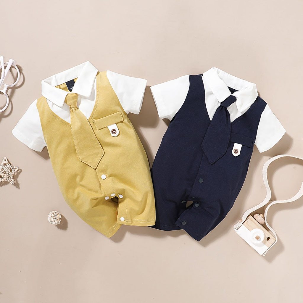 Luxury Modern baby Suit New boy's Jumpsuit Baby Short-sleeved Gentleman Suit Tie Robe summer Suit For Birthday and Party