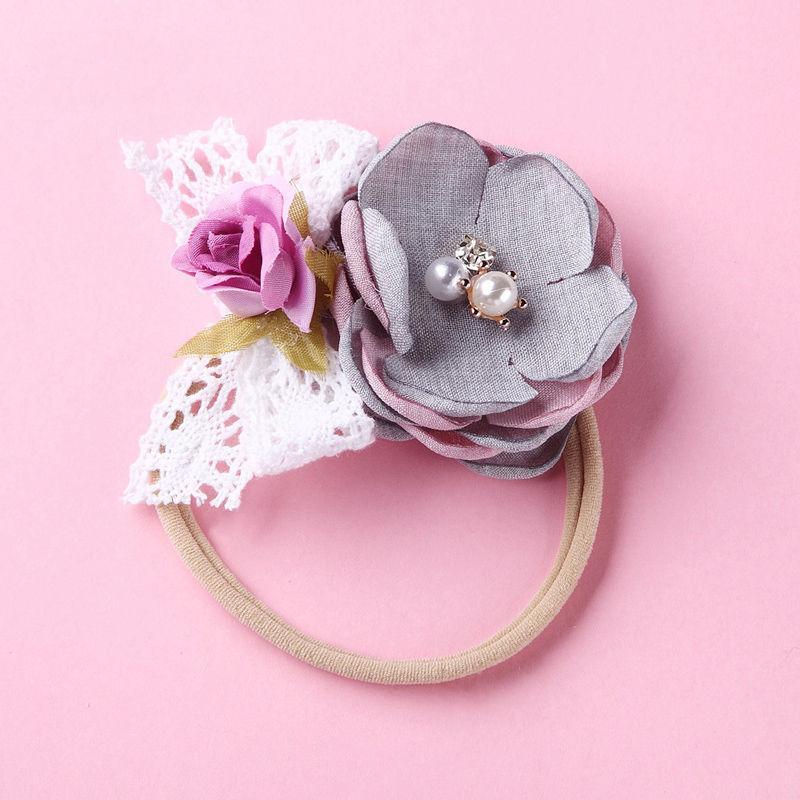 Modern Fashion Floral Headband Newborn Baby Elastic Hairbands Pearl Fresh Style Bow Knot For Girls