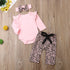 Newborn Baby Girl Clothes Fly Sleeve Knitting Cotton Romper Tops Leopard Print Long Pants Headband 3Pcs Outfits Clothes