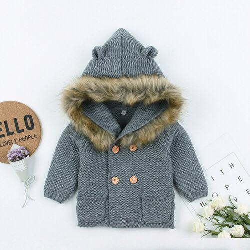 Modern Luxury Winter Warm Newborn Baby Boy Girl Knit Hooded Coat Fur Collar Jacket Clothes FOr Boys and Girls