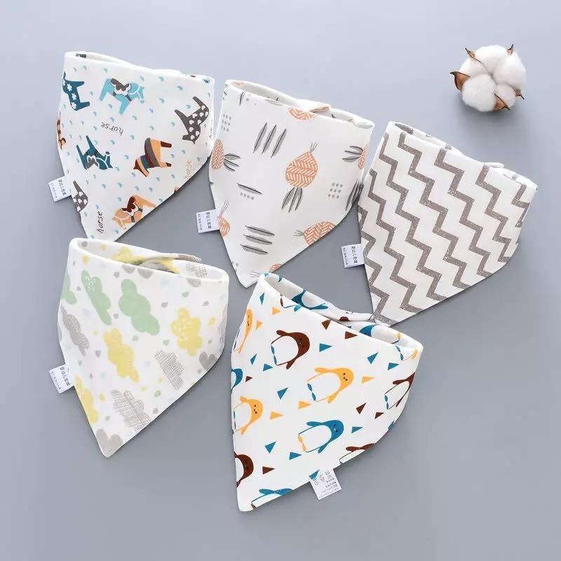 Trend 5PCS/SET Pack Baby Cotton Cartoon Saliva Towel Bandana Bibs For Baby Feeding Accessory For Baby Kids