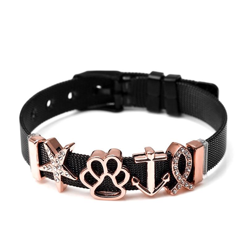 Black Stainless Steel Mesh Bracelets Elegant For Women Men Couples Lover Gold Rose Gold Star Bears Anchor Charm Watch Belt Bangle