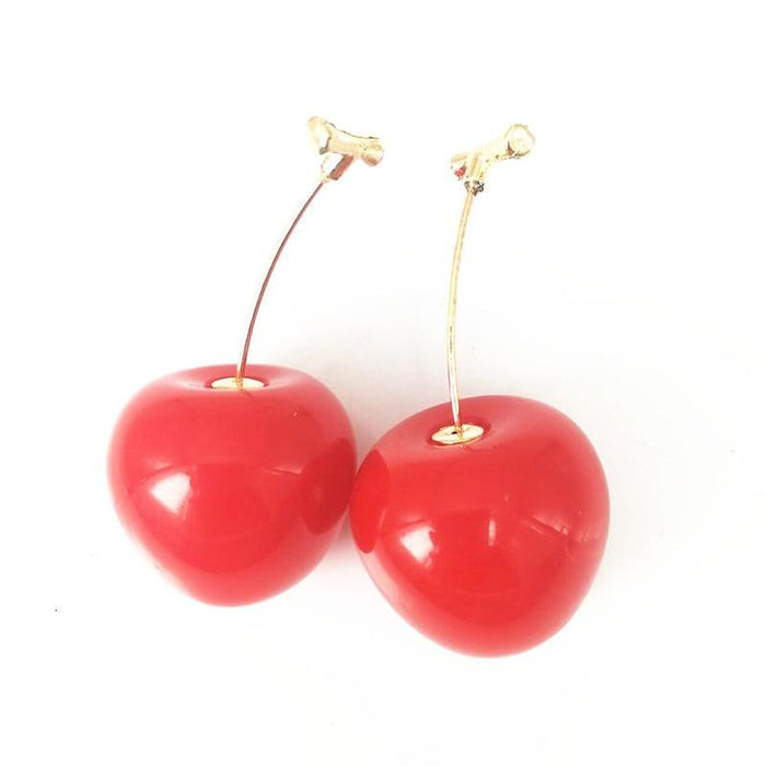 Unique Fashion Red Cherry Gold Drop Earring and Sweet Fruit Long Crystal Earrings for Women and Girls In Modern Jewelry Style