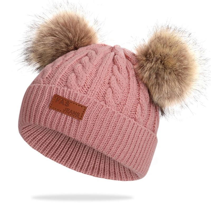 New Fashion Children Winter Hats Baby Kids Girl Solid Knitted Beanies Caps Hair thick ball And Modern Gloves