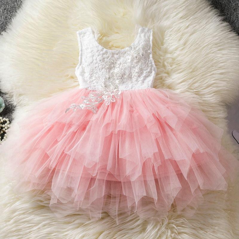 Luxury Modern Flower Newborn Baby Dress New Summer Cute Baby Girls Clothes Tulle Lace Infant Party Clothing Dress For Girls