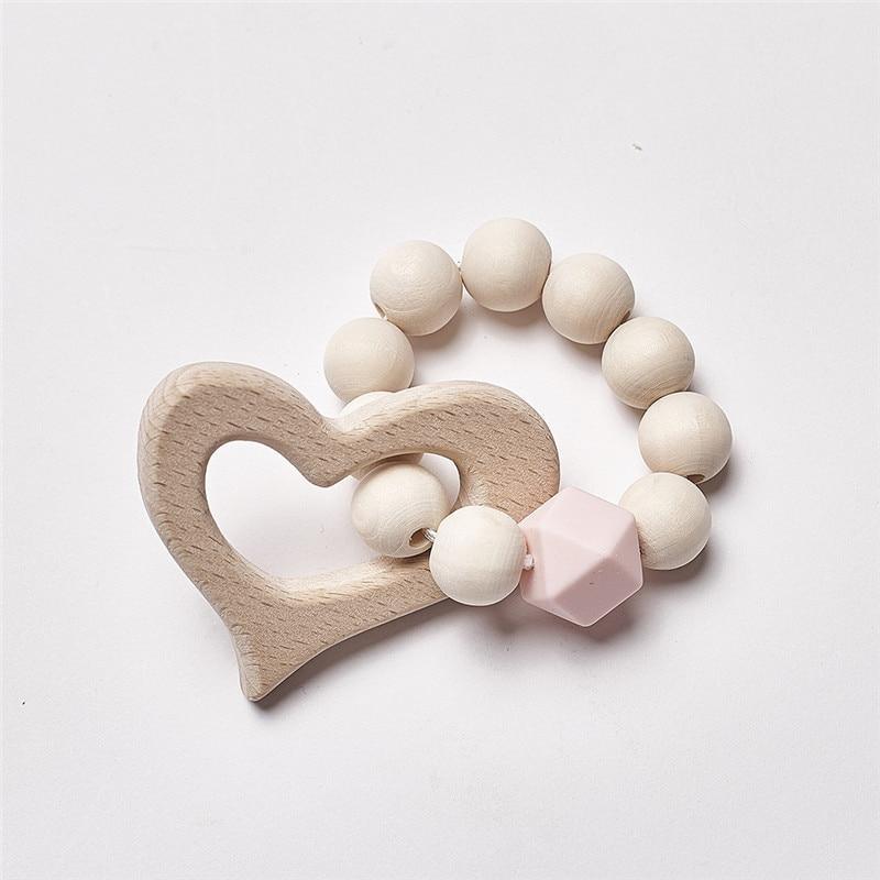 Modern Baby Silicone Wooden  Nursing Bracelets Wood Teether Silicone Beads Teething Wood Rattles Toys for Baby