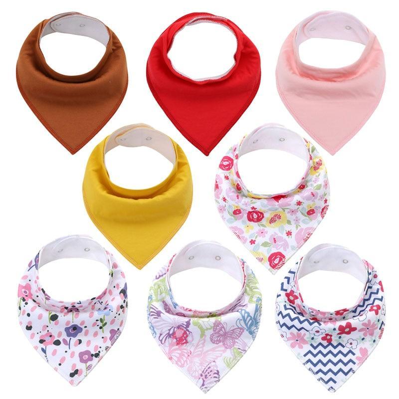 8PCS/SET Comfortable Colorful 100% Organic Cotton Adjustable Snaps Bandana Saliva Bibs For Baby Boys & Girls Kids