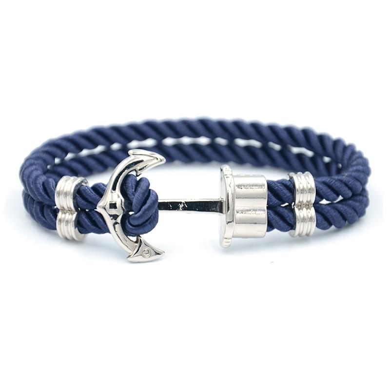 Luxury Modern Handmade Stainless Stell Men Anchor Bracelet made of Nylon in Navy Blue Color For Man