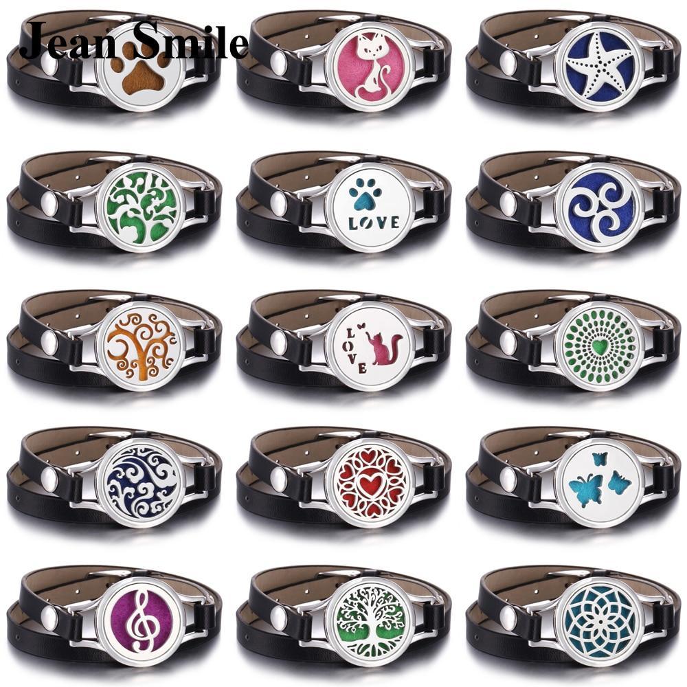 Modern Fashion New Elegant Bracelet Black Leather Luxury Essential Oil Diffuser Locket Stainless Steel