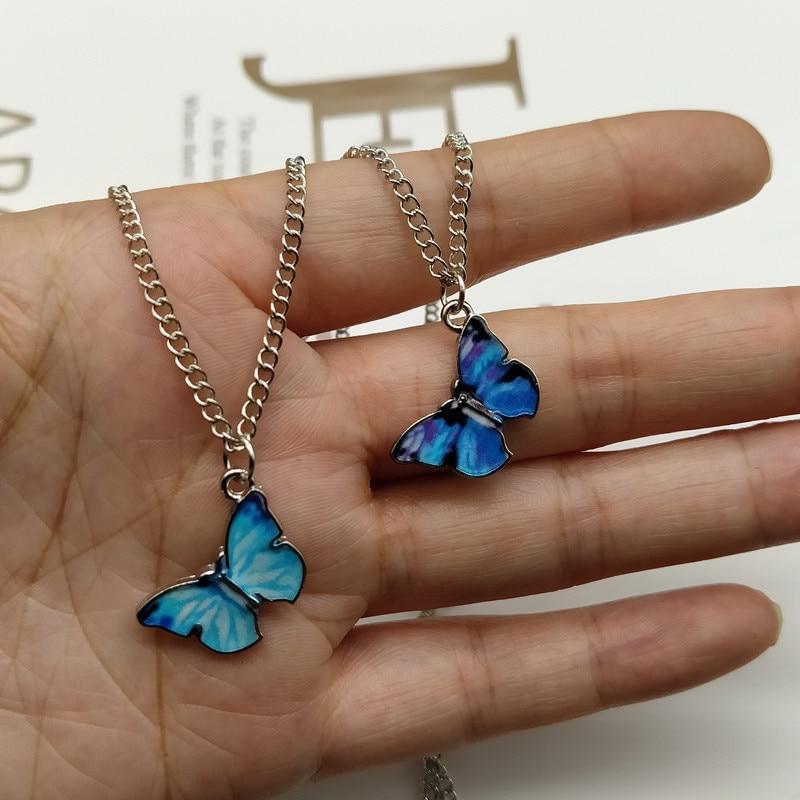 New Purple Blue Butterfly Pendant Necklace for Women In Vintage Cute Fashion Necklace Wedding Necklace Choker Jewelry Accessories Style