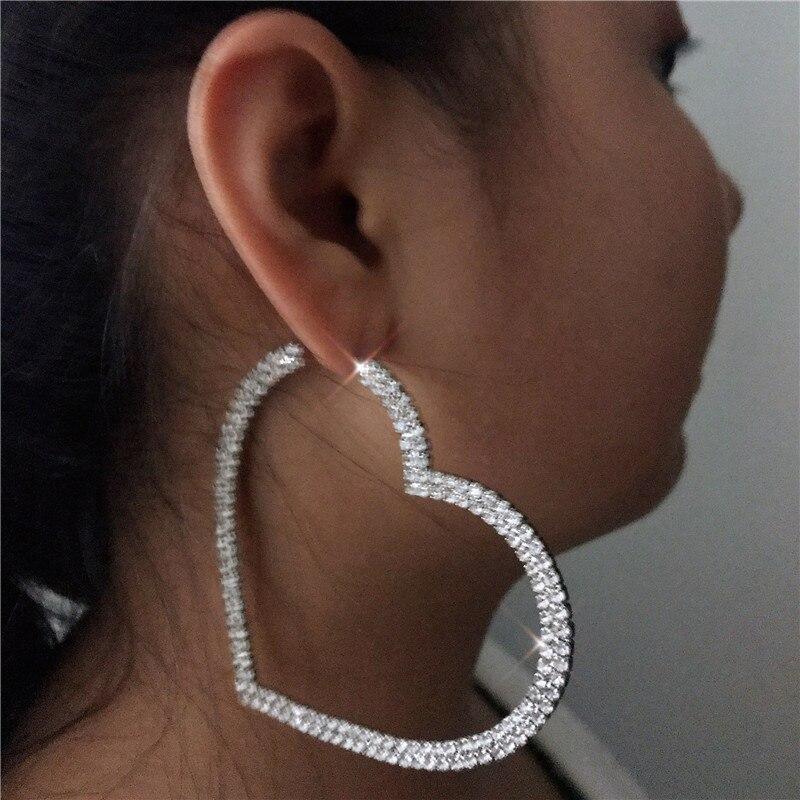 Luxury Diamond Shiny Big Heart Crystal Hoop Earrings for Women Rhinestones Earrings In New Jewelry Gifts Design