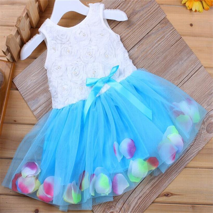 Luxury Modern Handmade Girls Sweetness Flower Kids Dress Princess Summer Sleeveless Mini Tutu Dress Childs Bow Pink Yellow Red Girls Clothing Dress