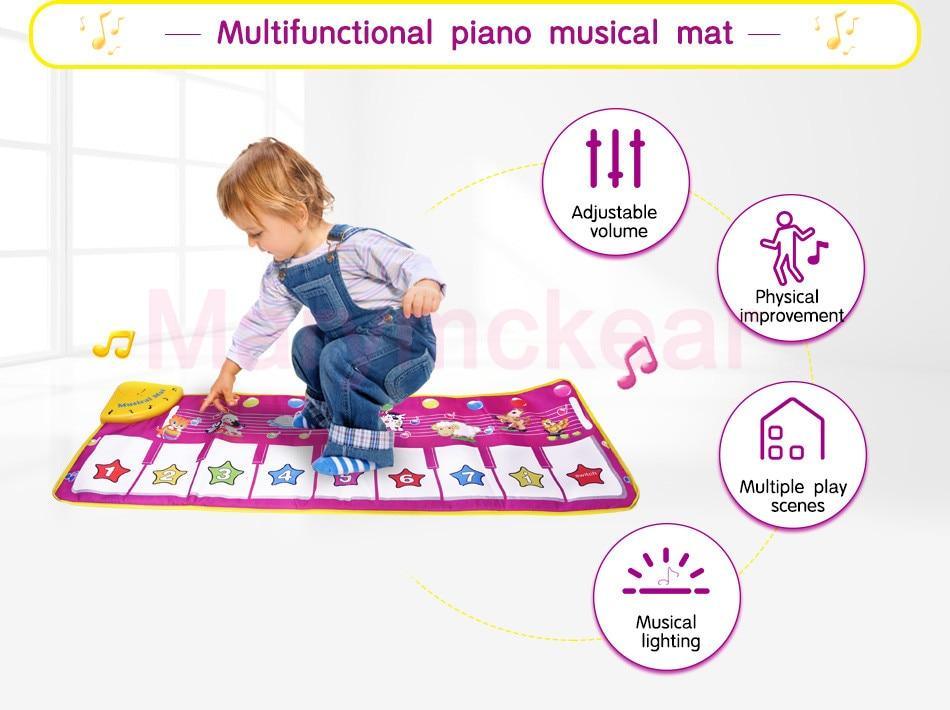 Music Carpets Piano Mats Music Touch Play Keyboard with 8 Demo Songs Baby Animals Educational Toy for Kids