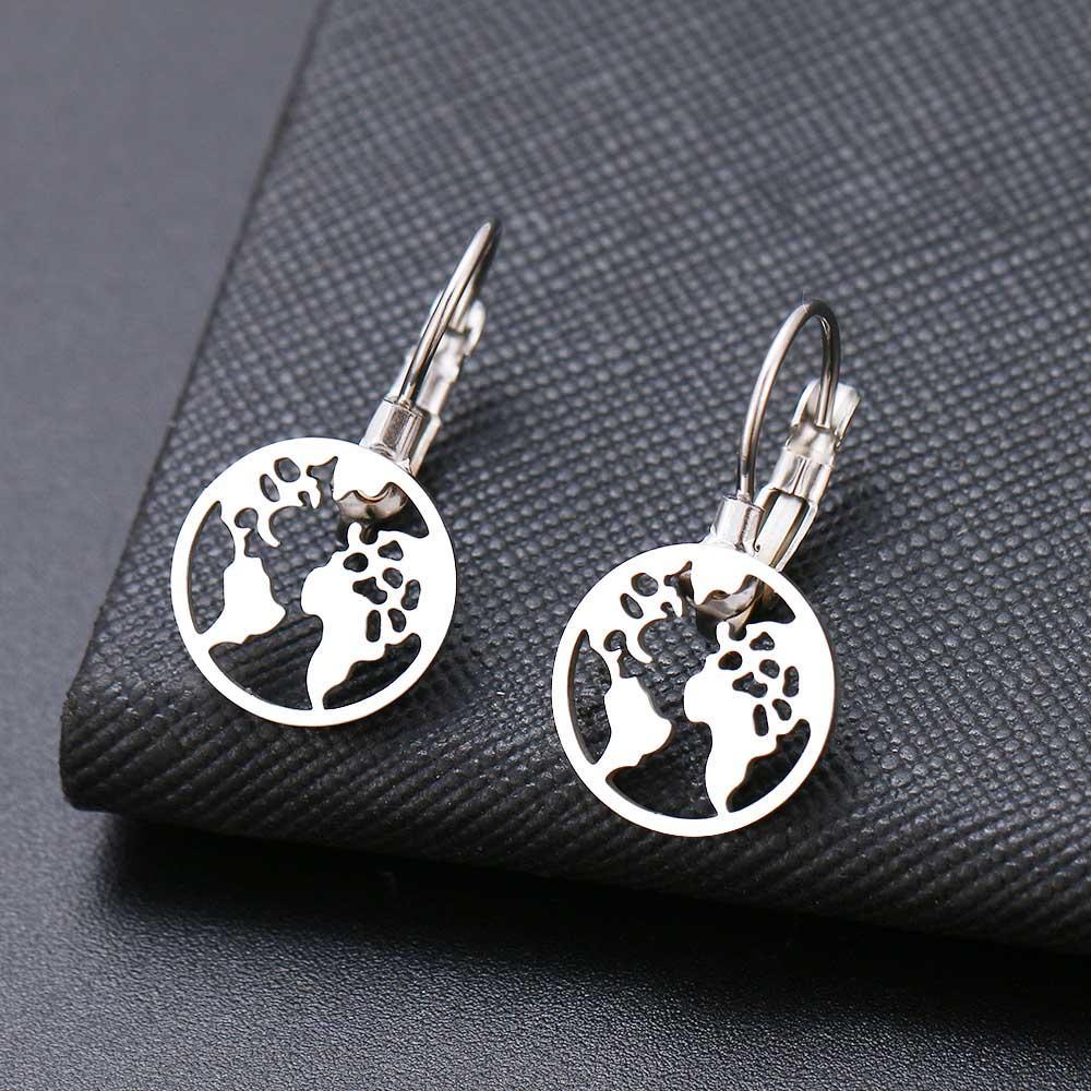 New Fashion Earring World Map/Pineapple/Love Heart/Star Small Elegant Geometric Gift For Women Of Stainless Steel