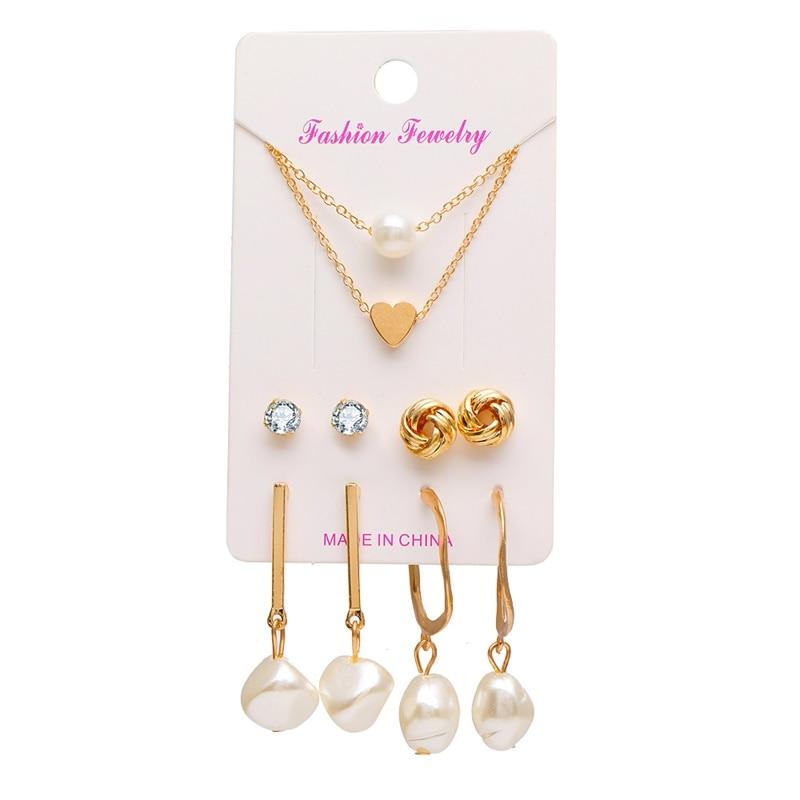 Modern Luxury Woman Earrings Flower Women'S Earrings Set Pearl Crystal Stud With Small and Big Circle Earrings