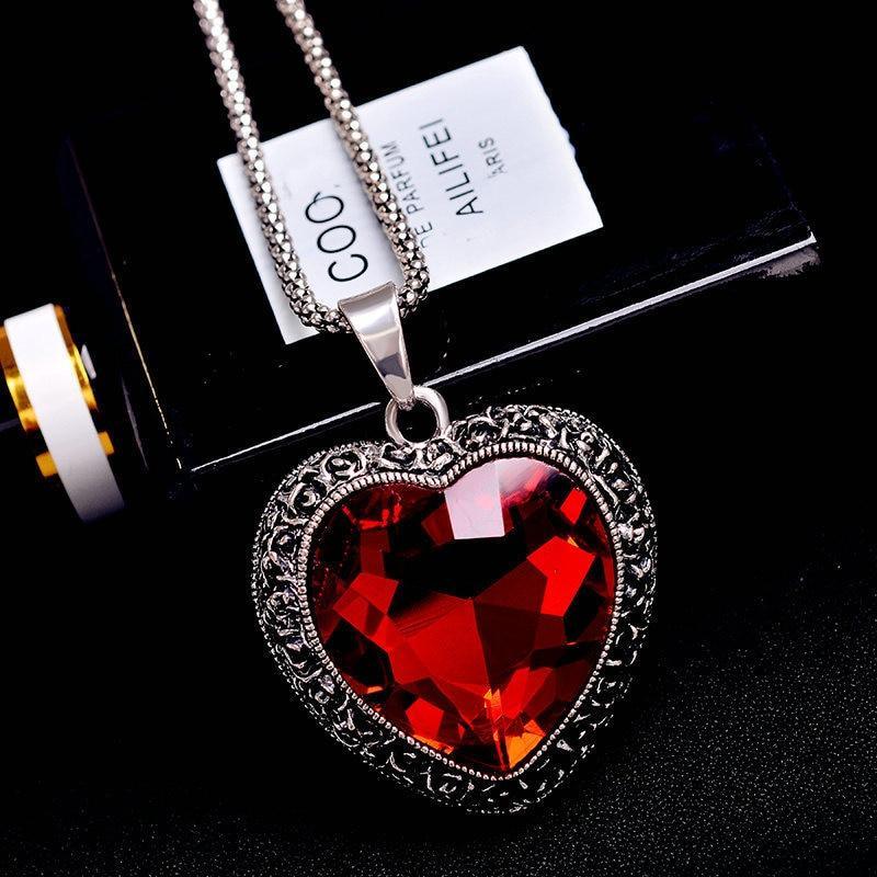 Dark Rose Red Crystal Square Rectangle Heart Necklace Fashion Shopping Party Jewelry Dress Anniversary Accessories Design For Her