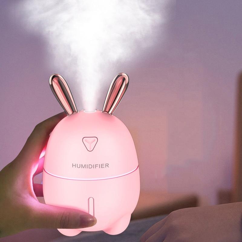 300ML Mini Air Humidifier Cute Rabbit USB Aroma Essential Oil Diffuser Colorful Night Light Car Office  Mist Maker