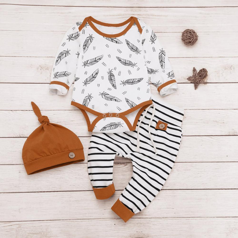 Modern Newborn Baby Boy Clothes Feather T shirt Tops Strip Pants Set For Kids