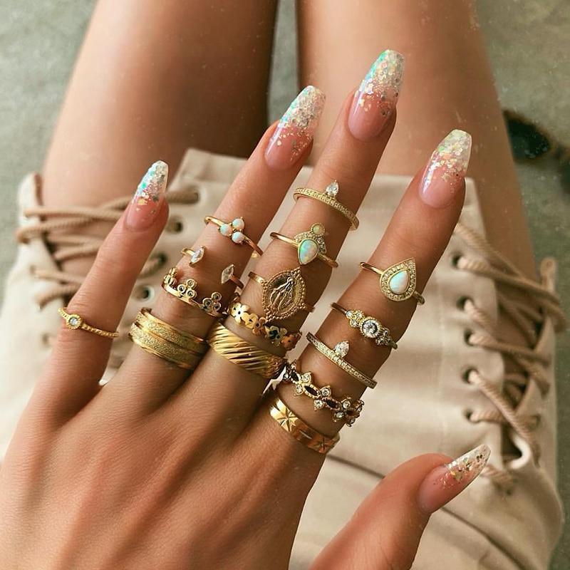 Elegant Women Fashion  Mary Geometric Amazing Flowers Leaf Premium Gold Finger Rings Boho Charm Luxury Jewelry Accessories Mother's Day Gifts