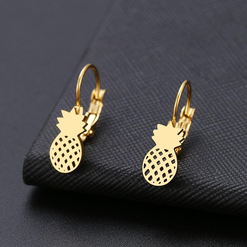 New Fashion Earring World Map/Pineapple/Love Heart/Star Small Elegant Geometric Gift For Women Of Stainless Steel