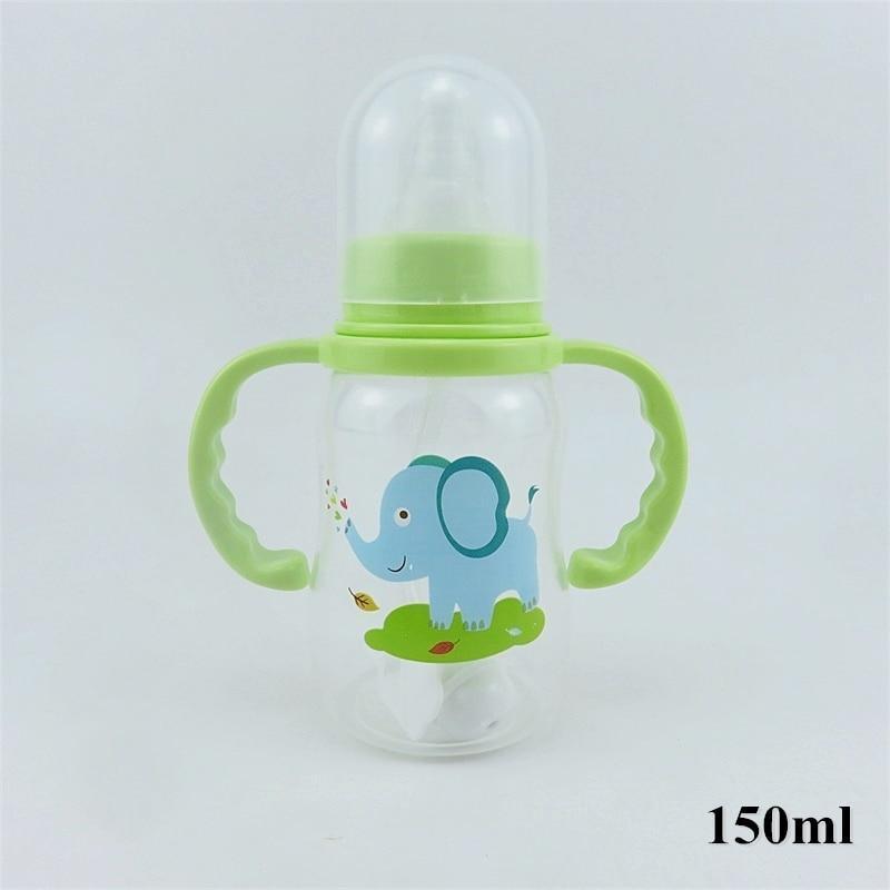 Unisex Baby 150/280ml Wide Mouth Soft Silicone Cover Straw Drinking Milk Bottle For Newborn Nursing Product With Handle