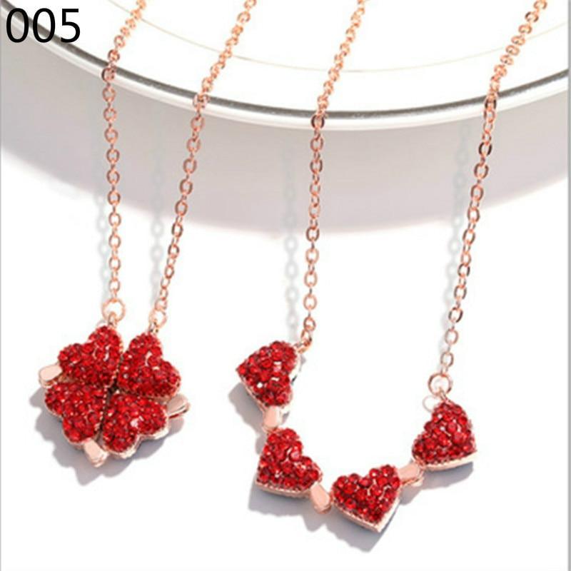 New Fashion Folding Four Clover Pendant Heart Necklaces Simple Flower Necklace for Women Birthday Jewelry