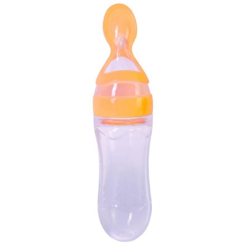 Silicone Baby Bottle With Spoon Food Supplement Bottles Squeeze Spoon Milk Feeding Bottle Cup For Baby and Kids