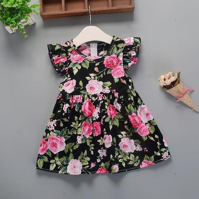 Baby Summer New Children Female Cotton A-Line Dress Kids Clothes Floral Princess Tutu Dresses For Girls