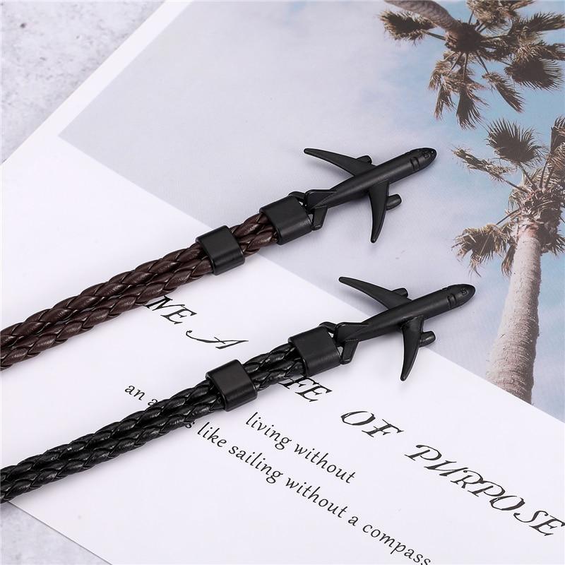 Modern Fashion Elegant Airplane Anchor Luxury Bracelets For Women Charm Leather Amazing Bracelets For Men Metal Hooks Hope homme jewelry Aviation style