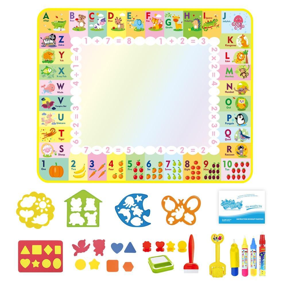 Coolplay 100x100cm Magic Water Drawing Mat Doodle Mat & 4 Drawing Pens & 1 Stamps Set Painting Board Educational Toys for Kids