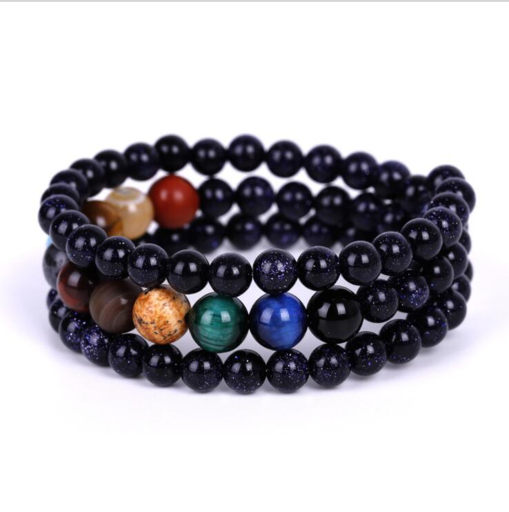 Galaxy Solar System Bracelet Universe Nine Planets Natural Stone Stars Earth Moon Bracelet For Women Man Fashion Jewelry